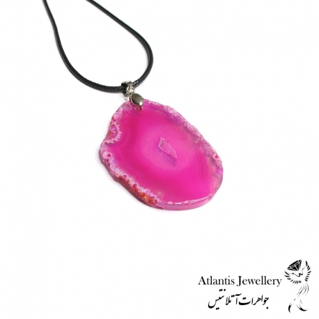 آویز پلاک عقیق صورتی Pink Agate