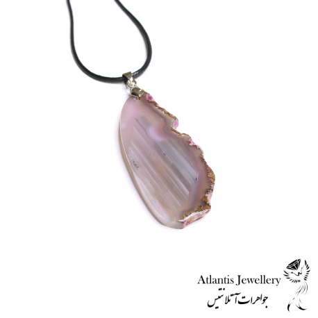 آویز پلاک عقیق صورتی Pink Agate