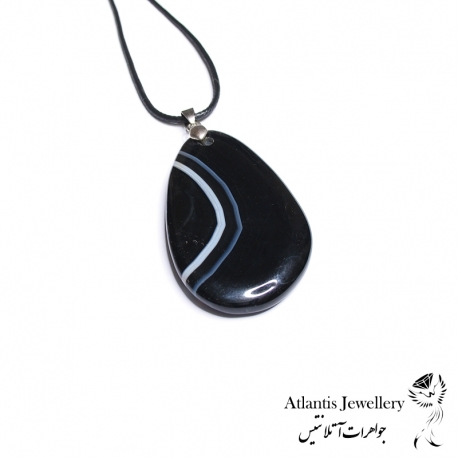 آویز پلاک عقیق سیاه - انیکس  Black Agate - onyx