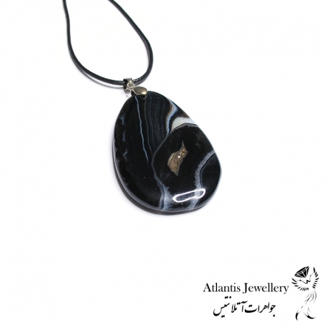 آویز پلاک عقیق سیاه - انیکس  Black Agate - onyx